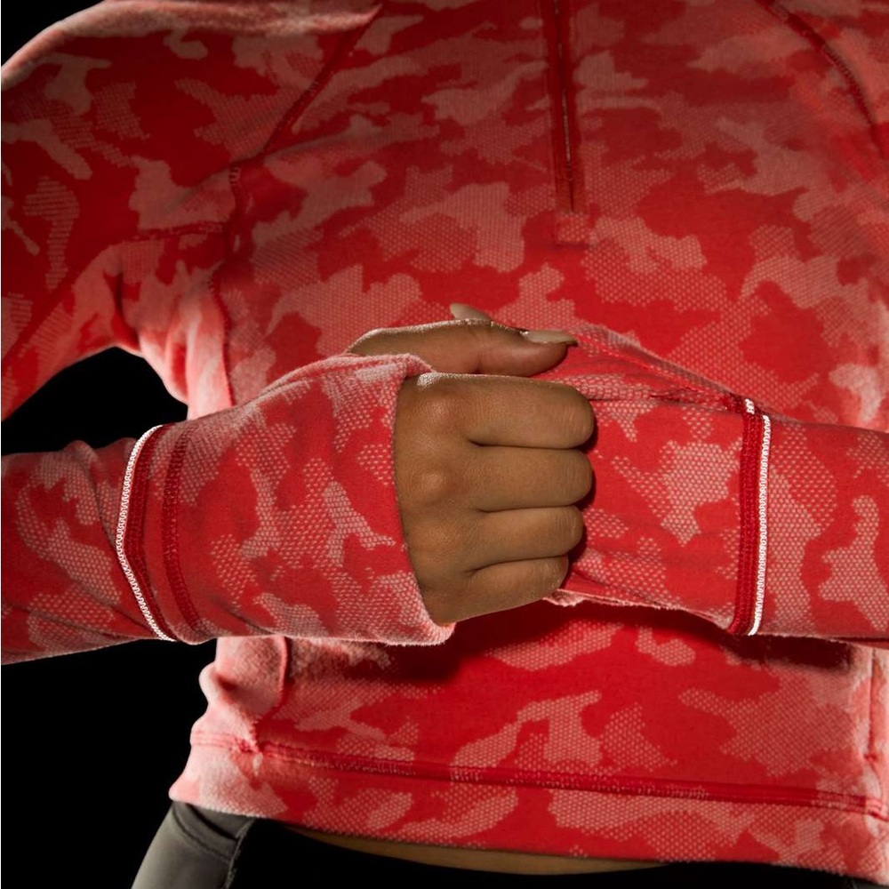 Lululemon Its Rulu Run Cropped Half Zip - Heritage Camo Jacquard Raspberry Pink - Picture 6 of 8